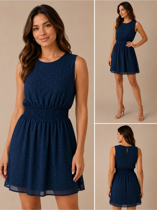 Vero Moda Dresses & Skirts - Vero Moda Blue Polka Dot Sleeveless Fit & Flare Dress Size Small